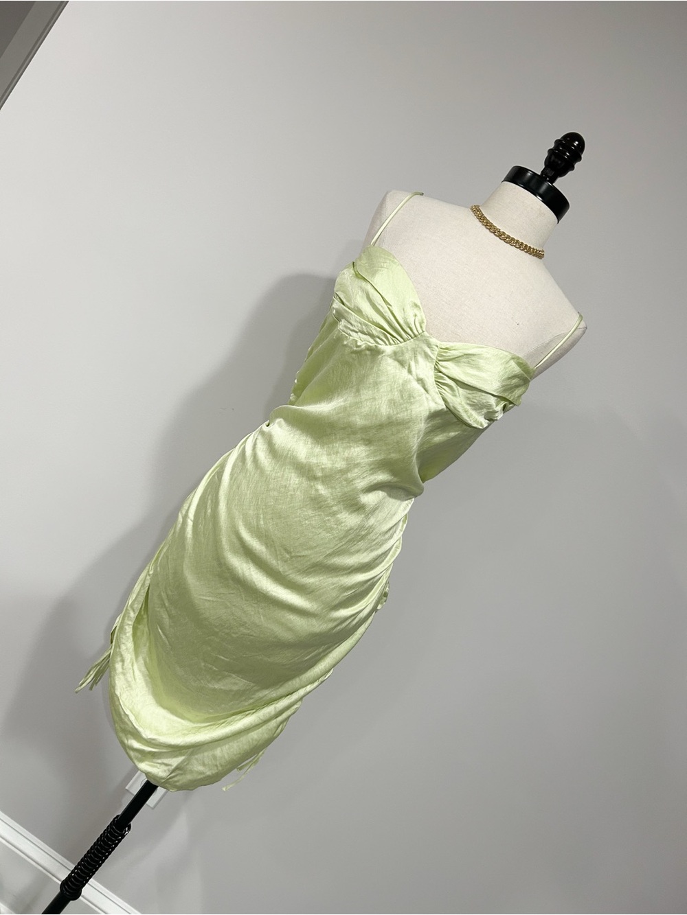Zara Light Lime Satin Midi Slip Dress